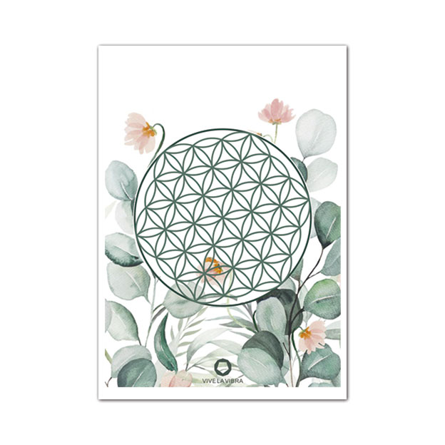flores-acuarela Lámina flores acuarela con la flor de la vida, geometría sagrada